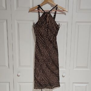Blind Date Brown Polka Dot Halter Dress Size S | Y2K Midi Dress NWOT Made in USA